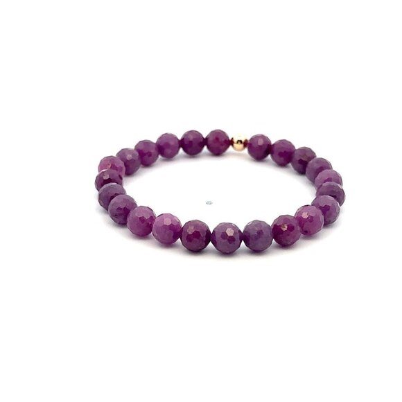Natural Ruby Gemstones 6 -6.5mm Stretchable Bracelet 18k Gold Bead Charm - Picture 4 of 5